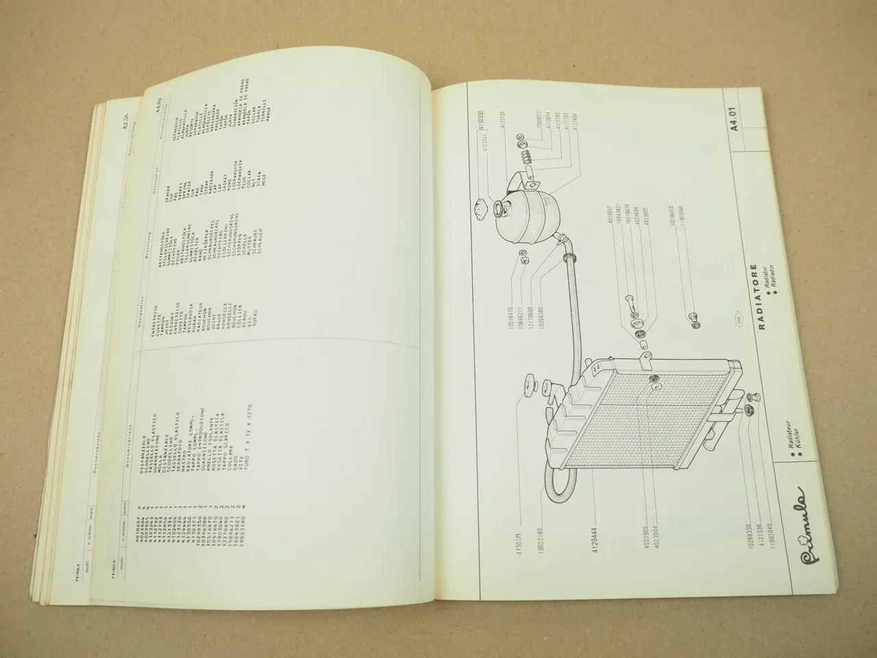 Autobianchi primula Ersatzteilkatalog Parti di ricambio Parts List 1965