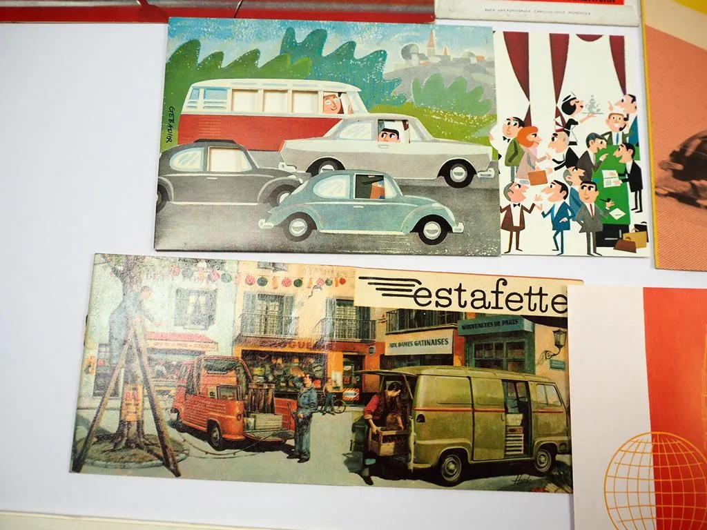 Automobilia 13 tlg. Prospekte Opel Ford Renault Dunlop u.a. 1950er Jahre