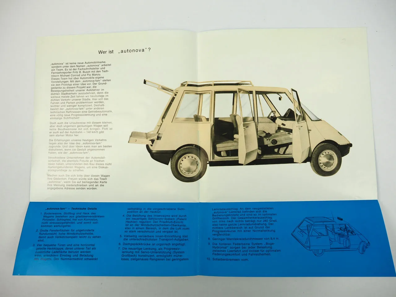 autonova fam Prototyp einer Auto Idee Prospekt 1965 Bad Wurzach