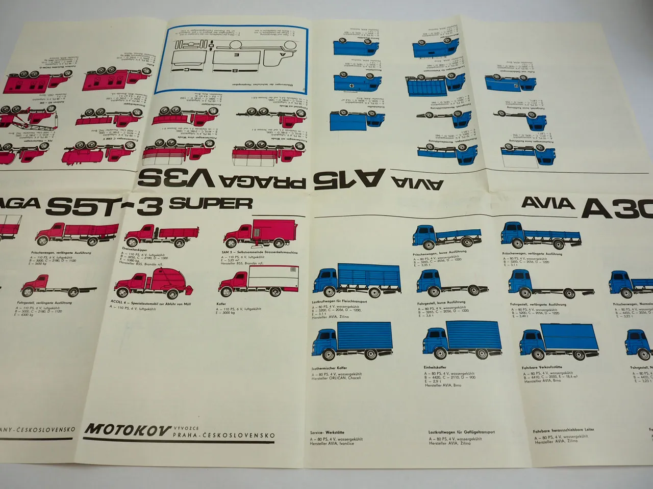 AVIA A 15 30 PRAGA S5T-3 Super V3S LKW Programm Falt Prospekt ca 1960er CZ