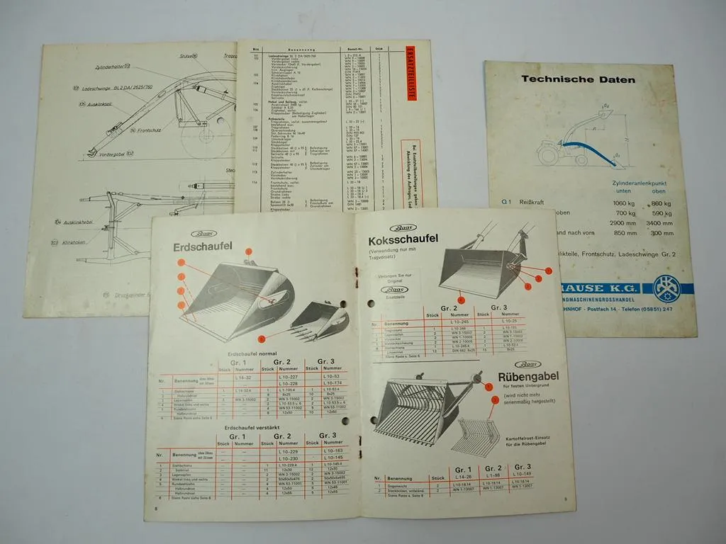 Baas Frontlader Arbeitsgeräte für MF35 FE35 Anbauanleitung Ersatzteilliste