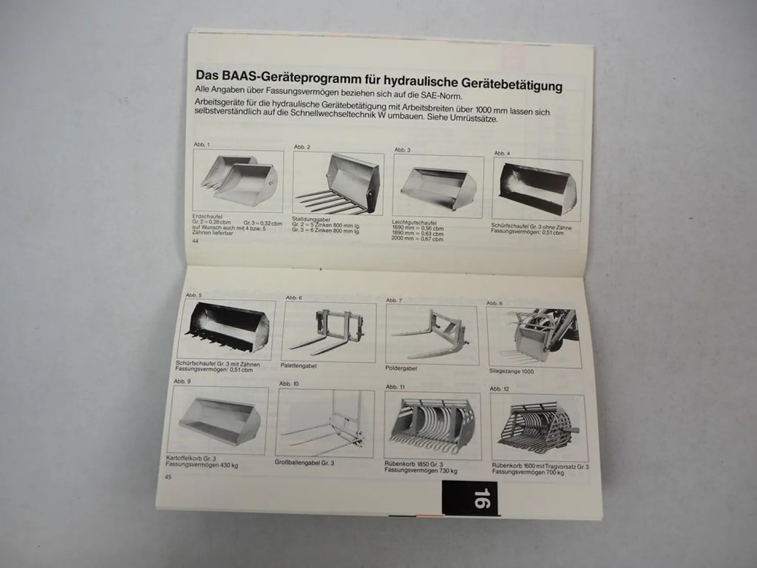 Baas Frontlader Arbeitsgeräte Kraftheber Preisliste Nr. 17 1986