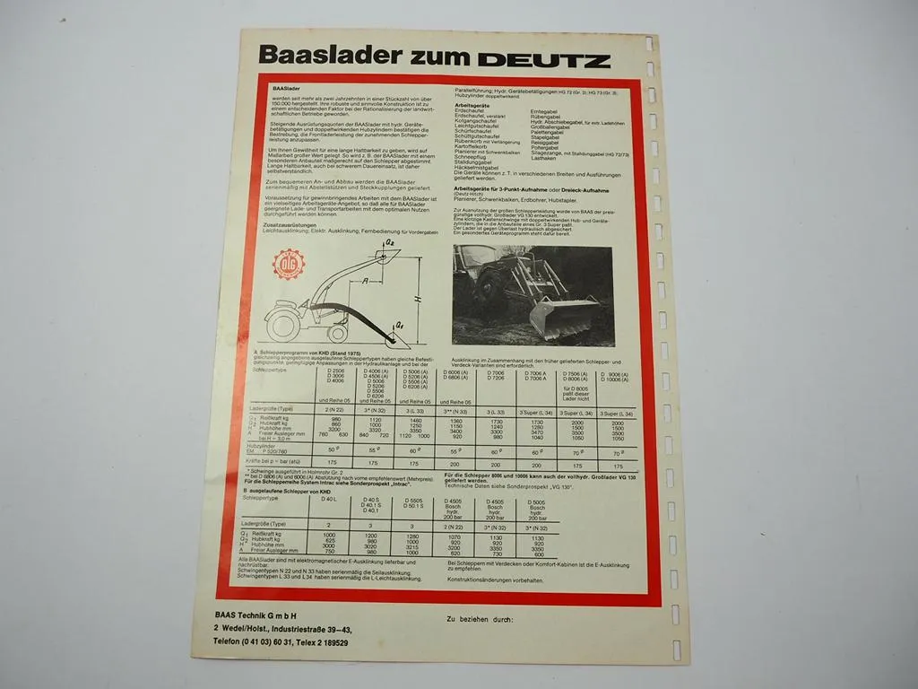 Baas Frontlader zum Deutz 5206 2506 - 10006 D40 D50 4505 5005 Prospekt 1975