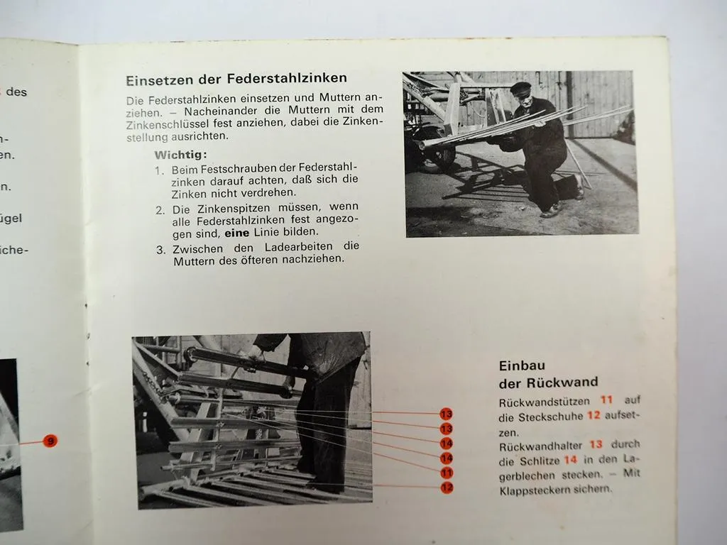 Baas Vielzweckgabel Erntegabel Anbauanleitung Ersatzteilliste 1963