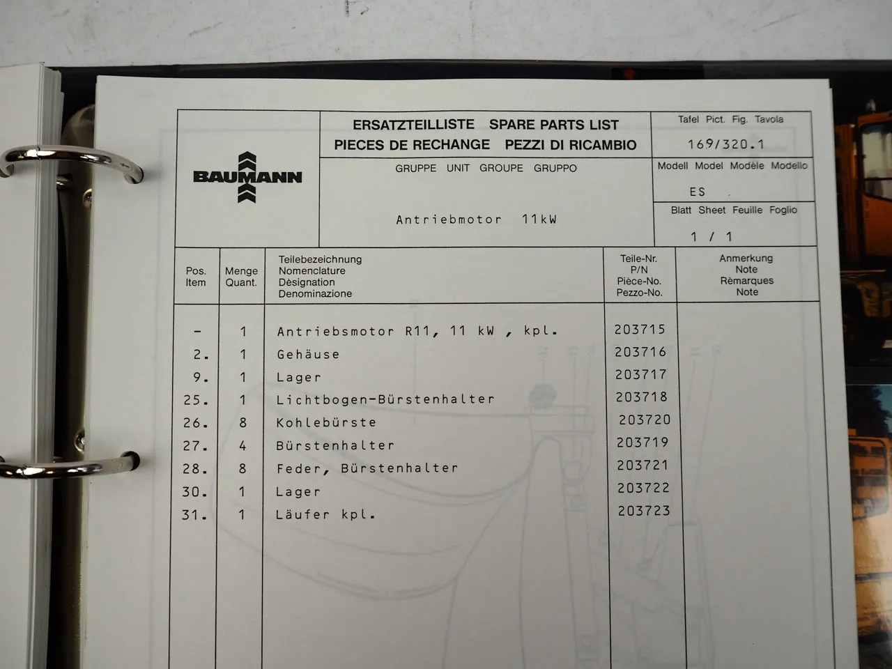 Baumann ES 30 10 45 TR Elektro Seitenstapler Ersatzteilliste Schaltplan 1991
