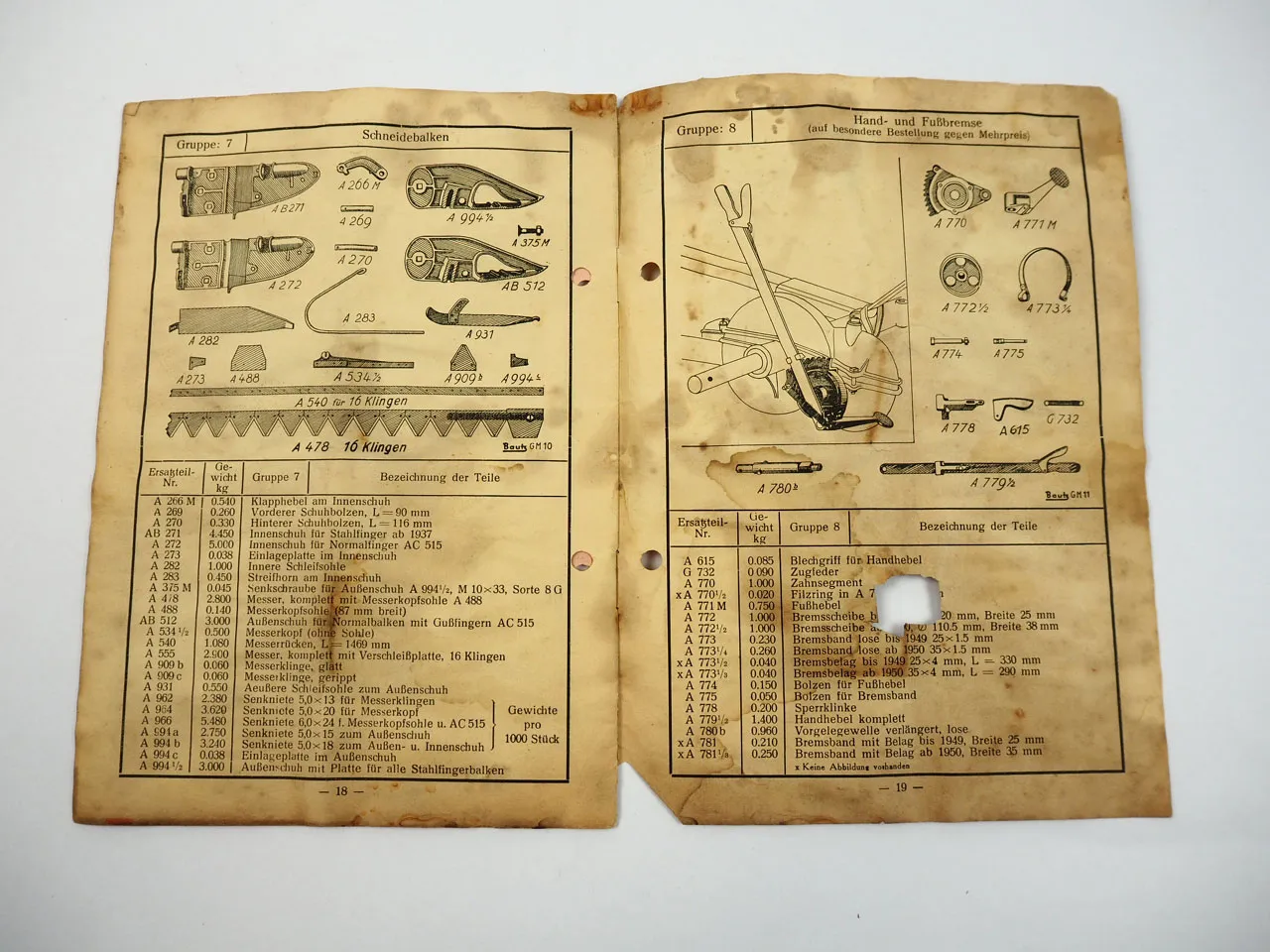 Bautz Kugellager Grasmäher Nr.21 Bedienungsanleitung Ersatzteilliste 1950