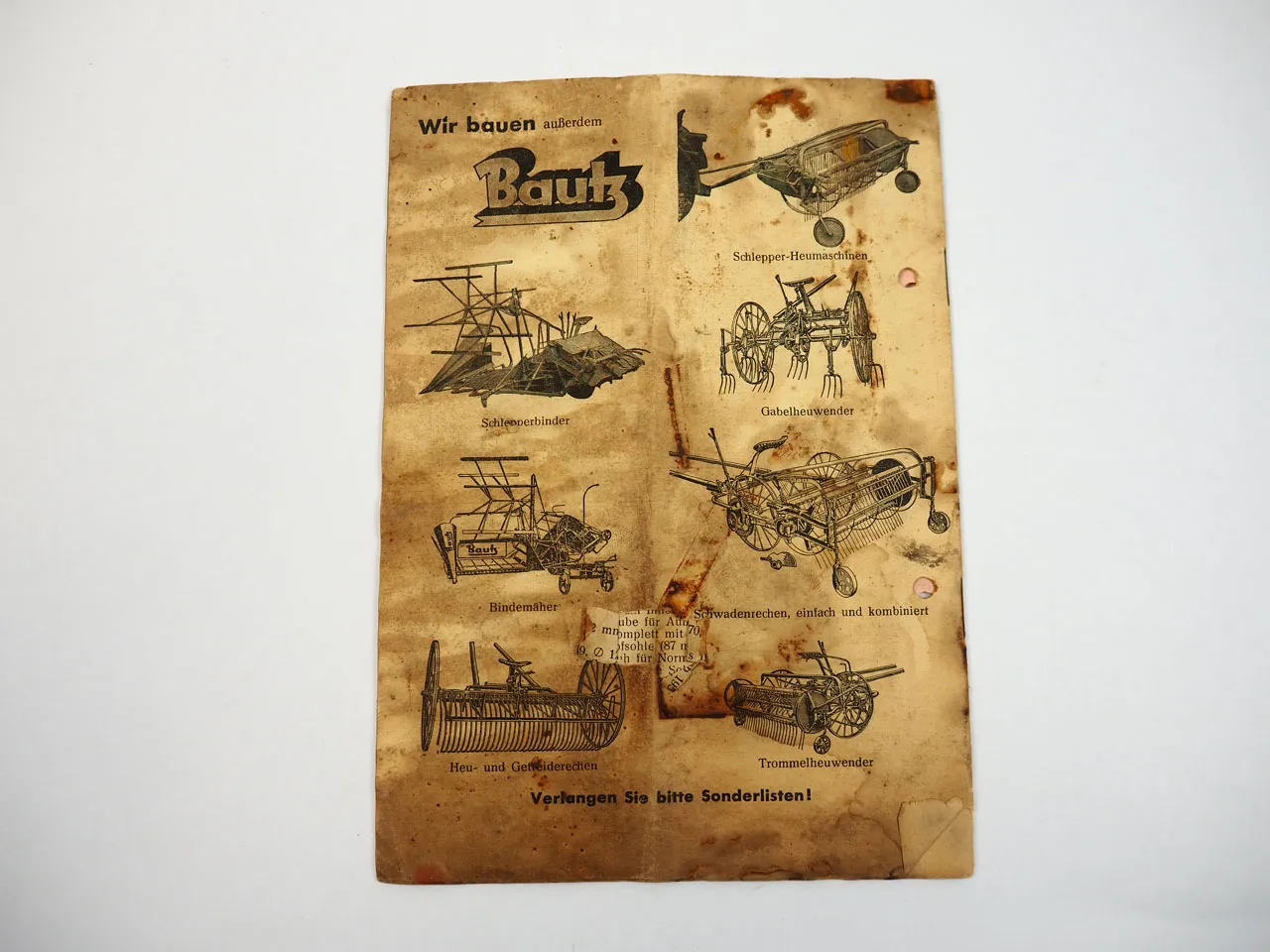 Bautz Kugellager Grasmäher Nr.21 Bedienungsanleitung Ersatzteilliste 1950