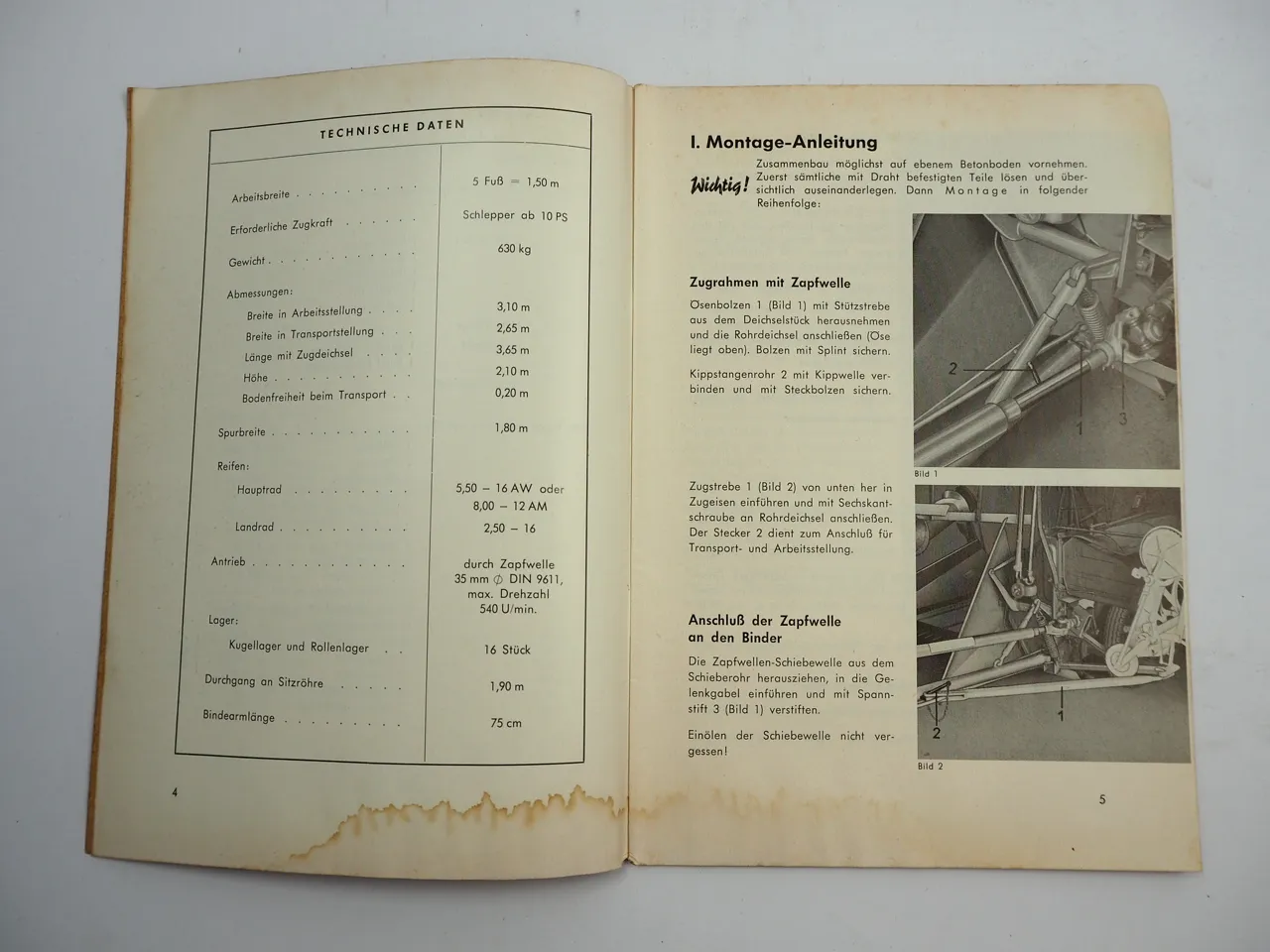 Bautz SU Standard Bindemäher Betriebsanleitung Montage 1960