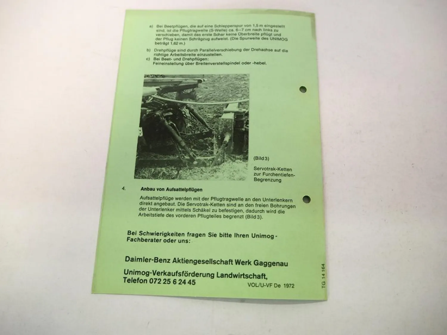 Bedienungsanleitung Pflügen mit dem Unimog Ackerschlepper 403 406 421 411 1972
