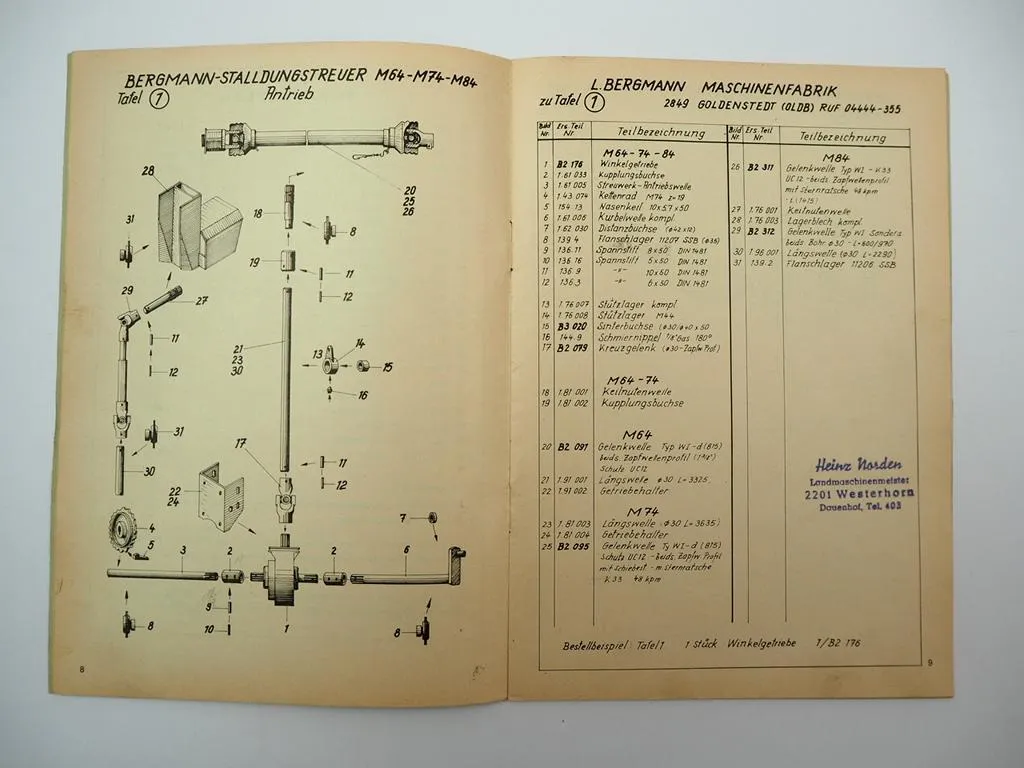 Bergmann M 64 74 84 Stalldungstreuer Betriebsanleitung Ersatzteilliste 1970er J.