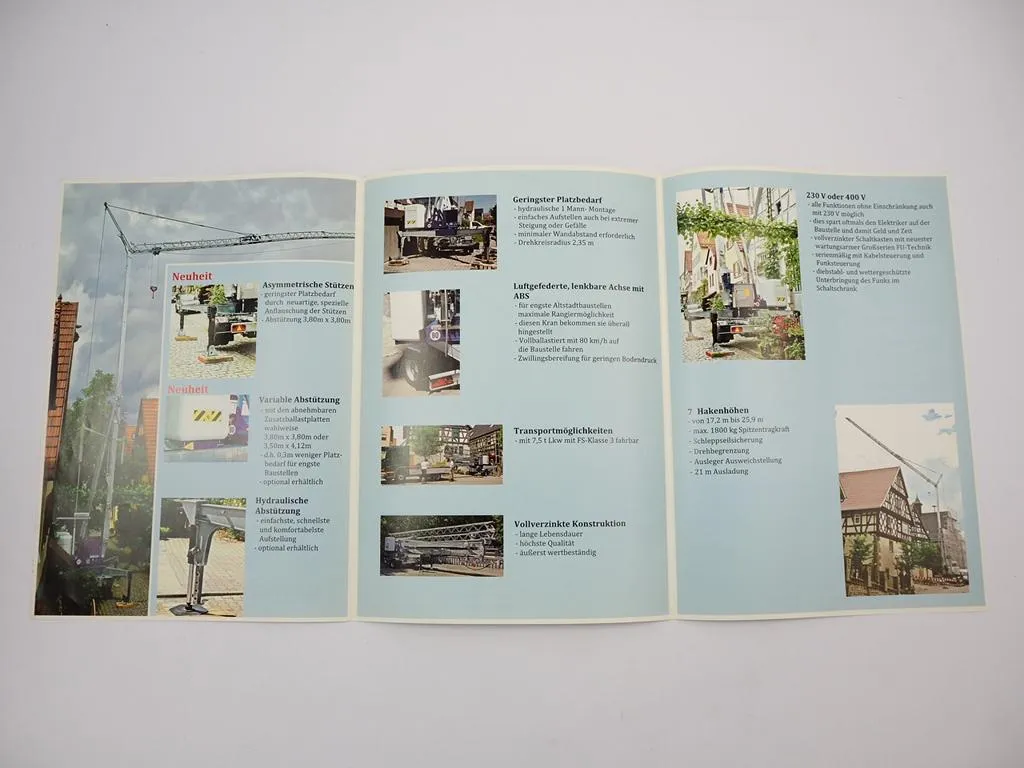 Biegger BT13 Turmdrehkran 1800kg Tragkraft 21m Ausladung Prospekt