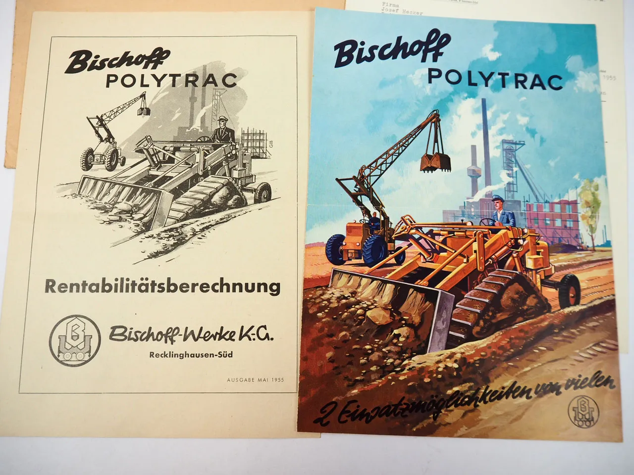 Bischoff Polytrac HW HL 1200 Universal Baumaschine Prospekt Briefbogen etc 1955