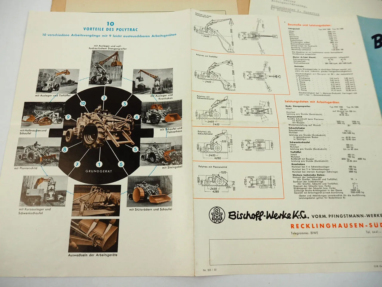 Bischoff Polytrac HW HL 1200 Universal Baumaschine Prospekt Briefbogen etc 1955