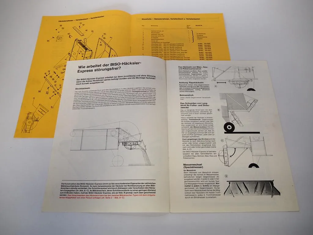 Biso Häcksler Express f. John Deere Mähdrescher Betriebsanleitung Ersatzteilliste