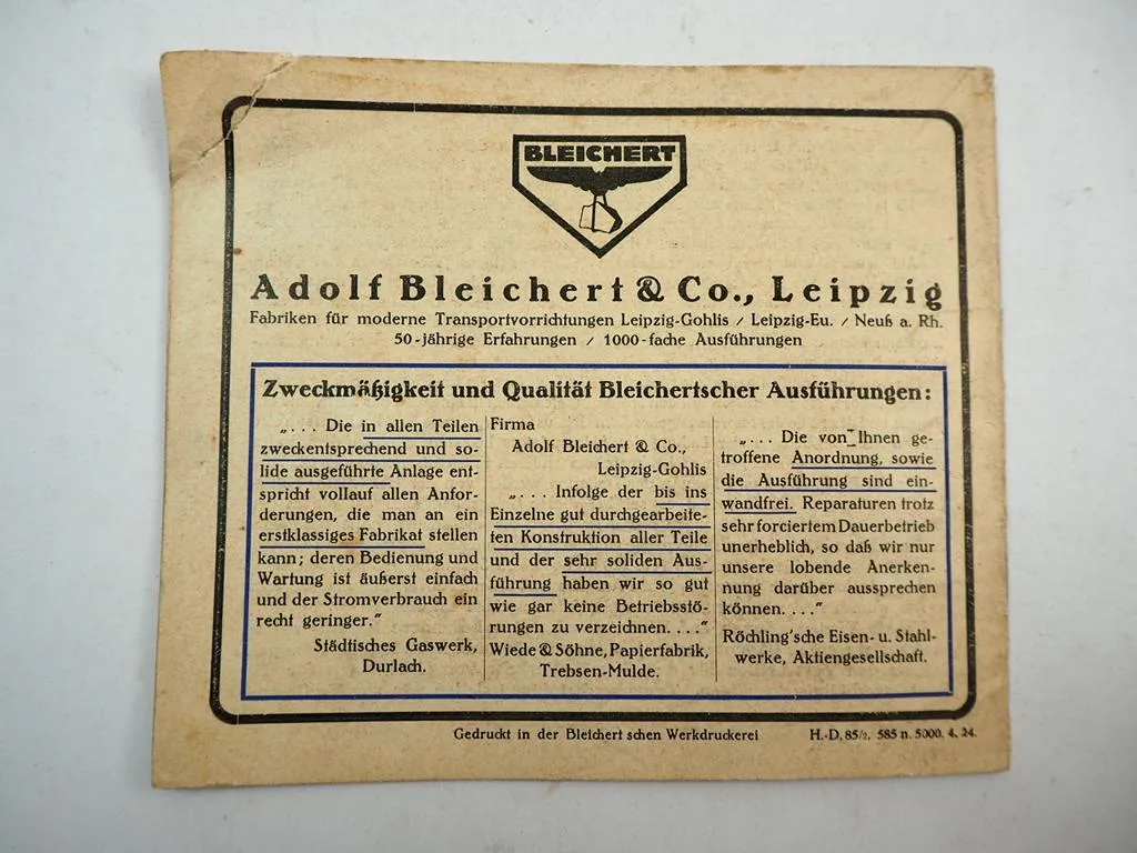 Bleichert Elektrokarren Eidechse Type I und II Betriebsanleitung ca. 1924