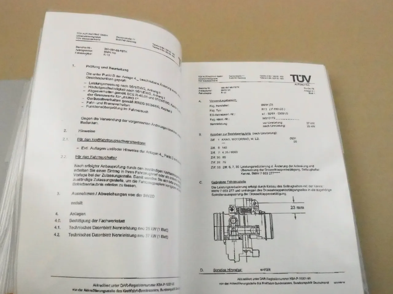 BMW Motorrad TÜV Freigaben Umrüstungen Unbedenklichkeitsbescheinigungen
