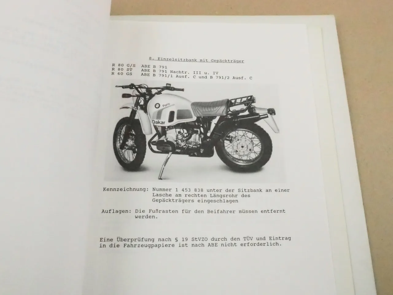 BMW R 50 - 100 K 75 100 Motorrad TÜV Umrüstung Unbedenklichkeitsbescheinigungen