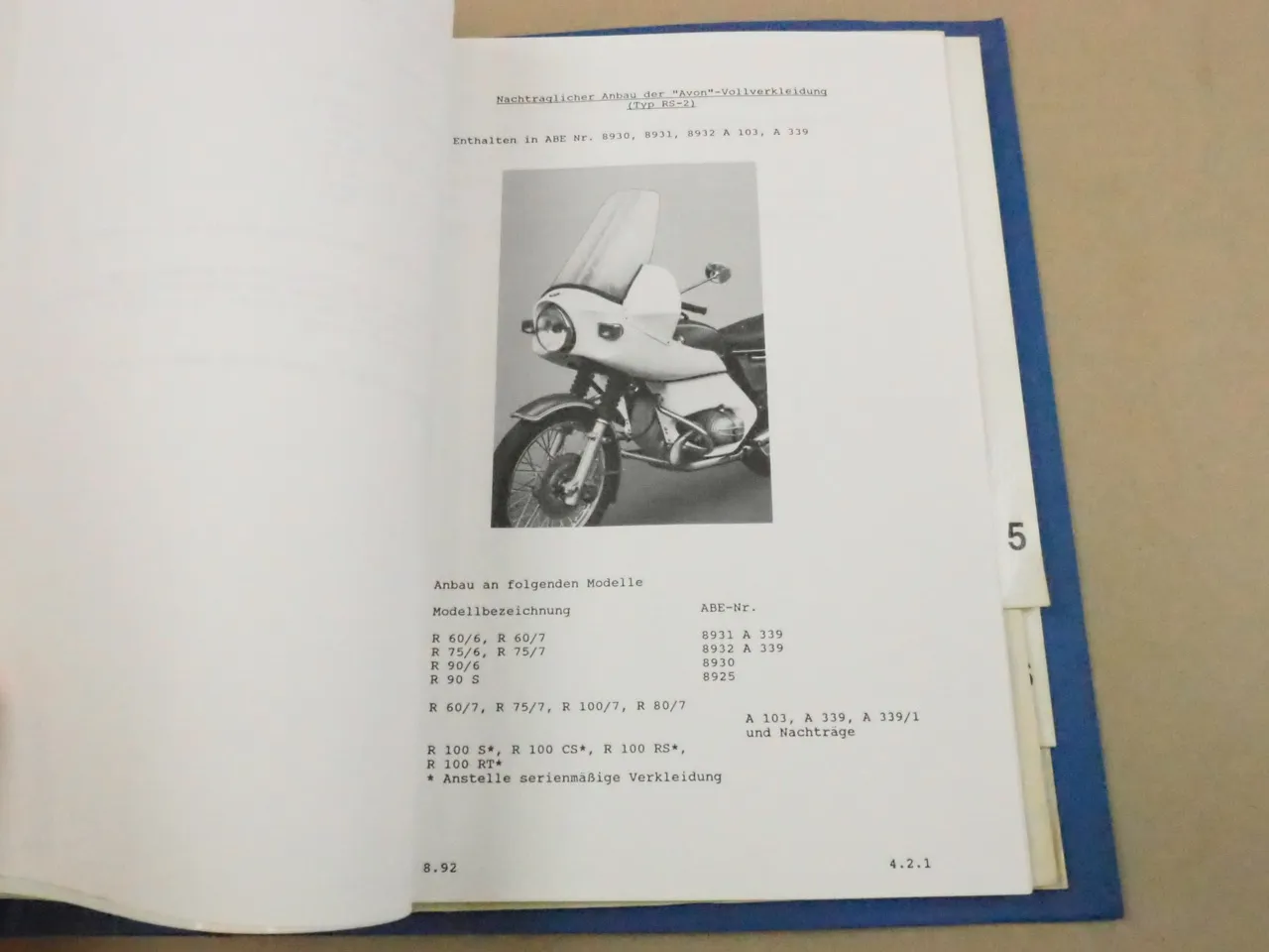 BMW R45 - R100 K1 K75 K100 TÜV Umrüstung Umrüstmöglichkeiten Freigaben ABE 1992