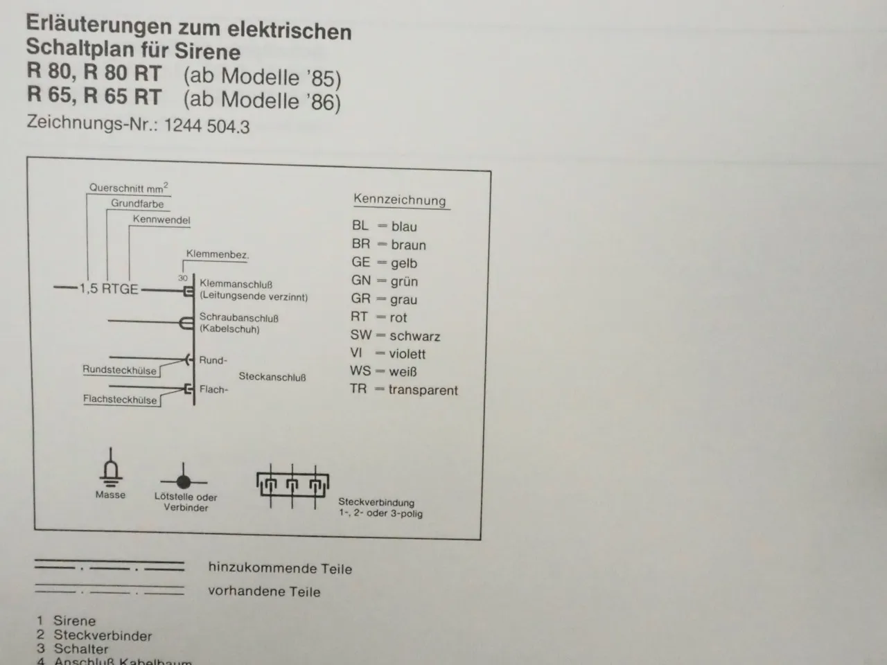 BMW R50 - R100 K100 RS RT K75c/s Schaltpläne 1969 - 1988 Stromlaufpläne Elektrik
