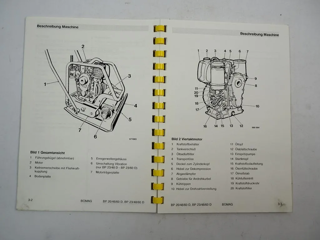 Bomag BP 20/48D 20/60D 23/48D 23/60D Vibrationsplatte Betriebsanleitung 1990