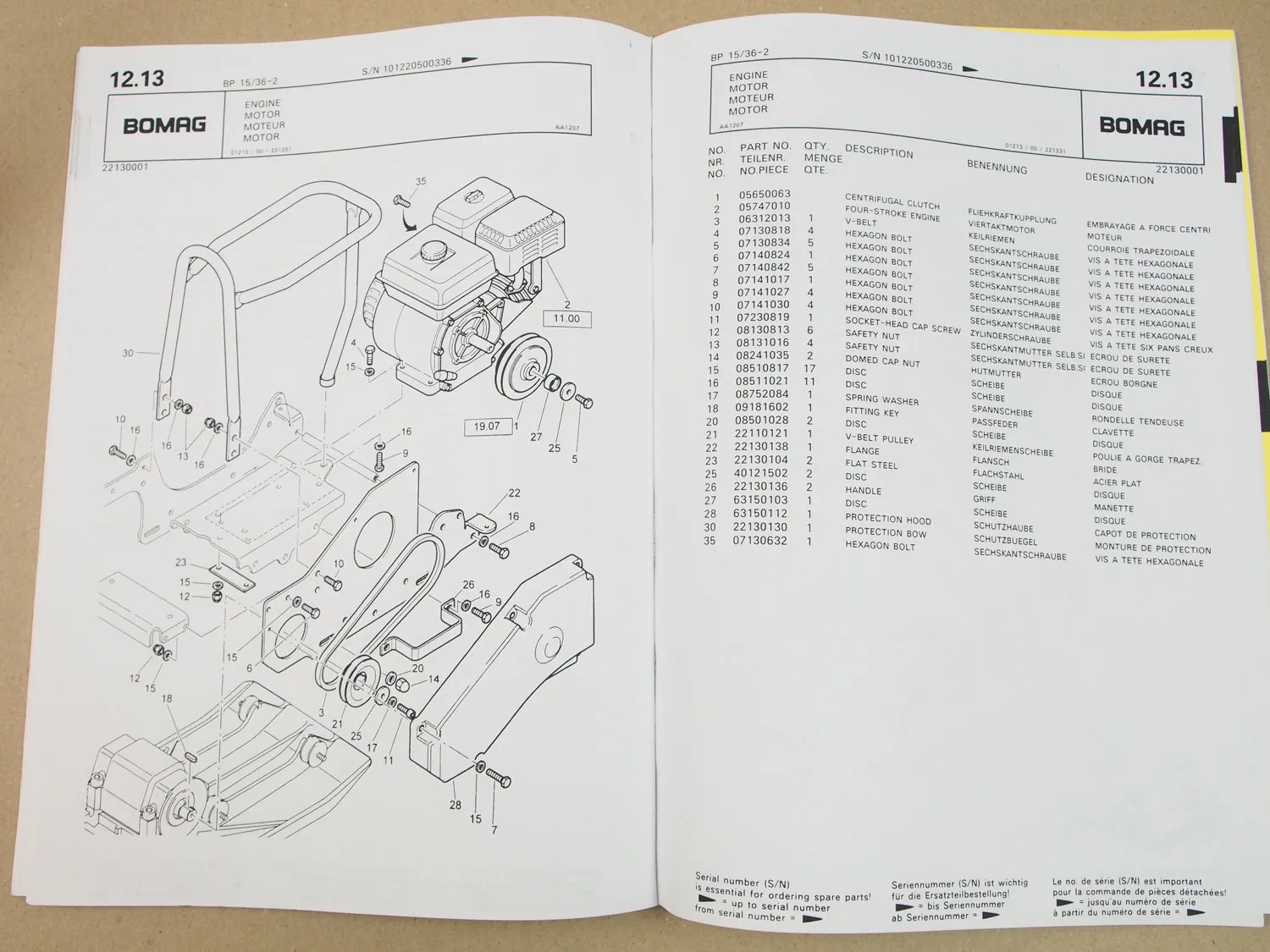 Bomag BP15/36-2 BP15/45-2 Vibrationsplatte Ersatzteilliste Parts List Pieces 98