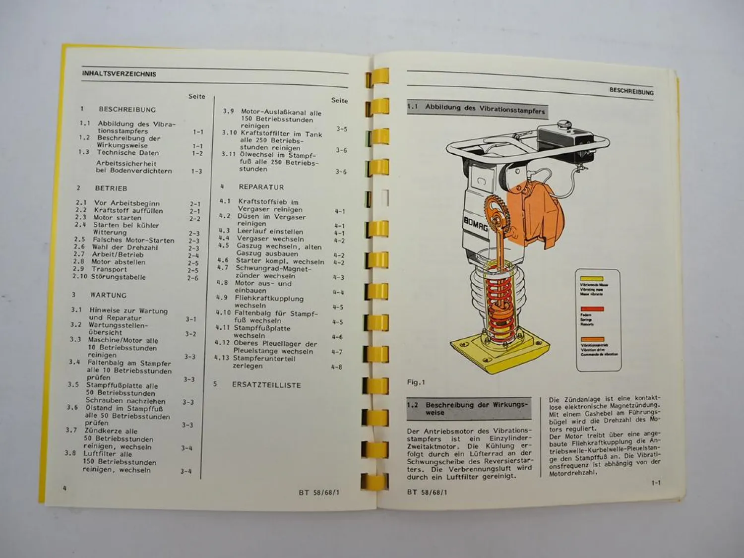 Bomag BT58 BT68 Vibrationsstampfer Betriebsanleitung Reparatur Ersatzteilliste