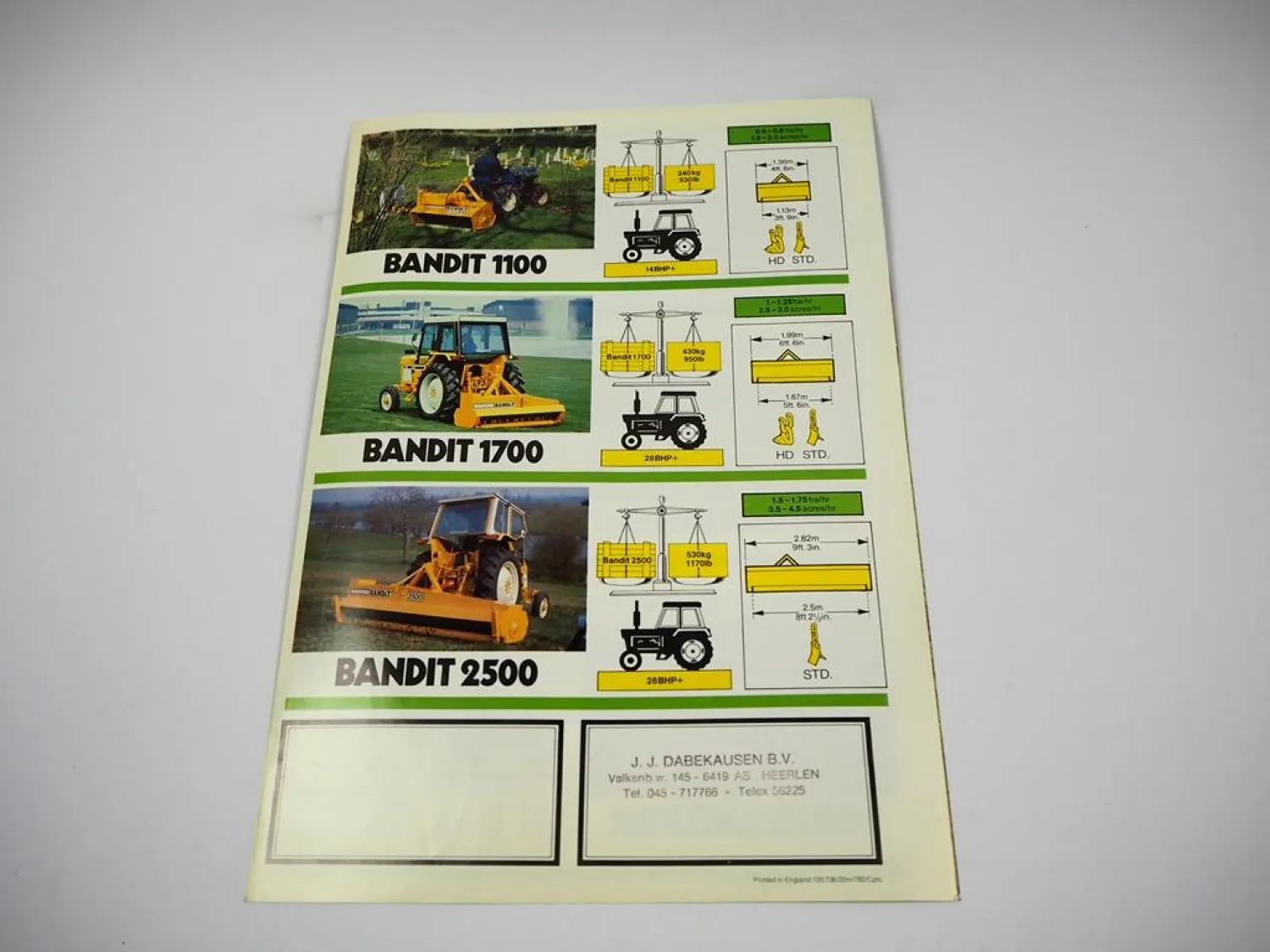 Bomford Anbaugeräte an IHC 258 Traktor Prospekt Technische Daten 07/1982