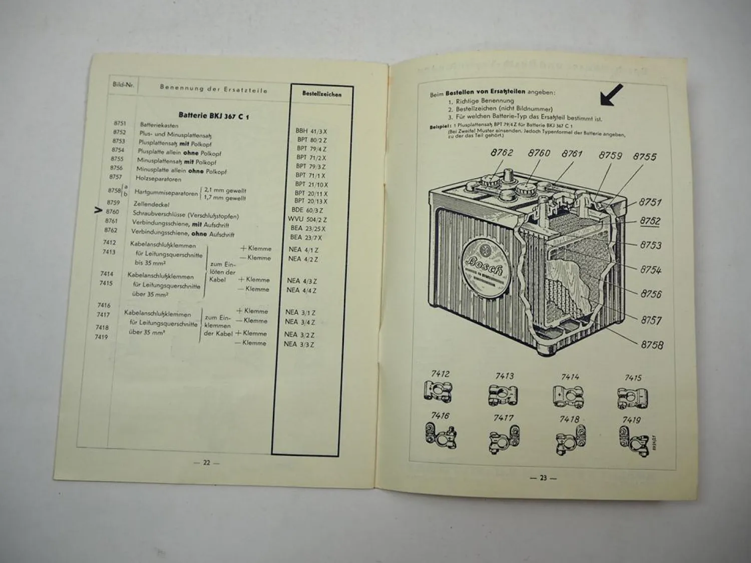 Bosch Ersatzteile Ersatzteilliste für Opel Kadett PKW Lieferwagen Modell 1939