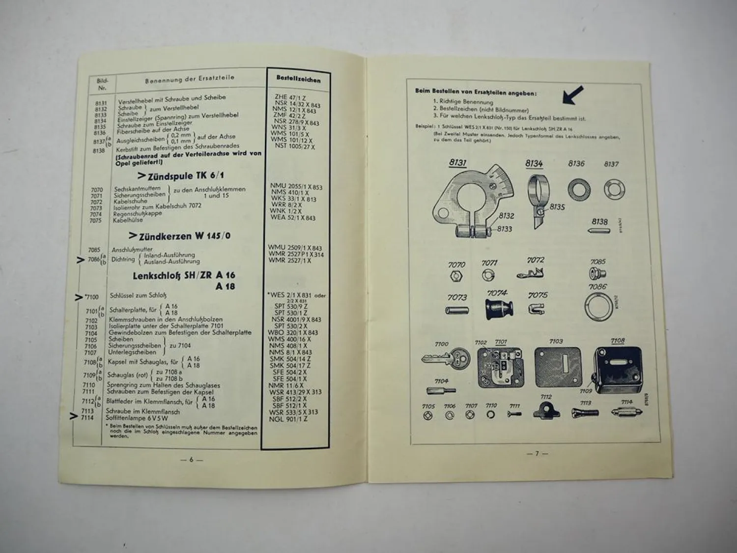 Bosch Ersatzteile Ersatzteilliste für Opel Kapitän 2,5l Modell 1939