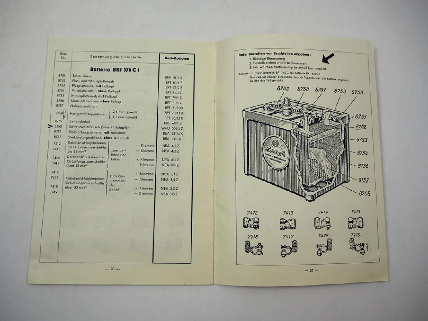 Bosch Ersatzteile Ersatzteilliste für Opel Kapitän 2,5l Modell 1939