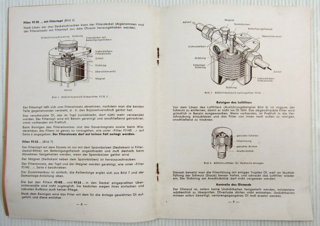 Bosch Hydraulikanlagen Betriebsanleitung Bedienungsanleitung und Wartung 1956