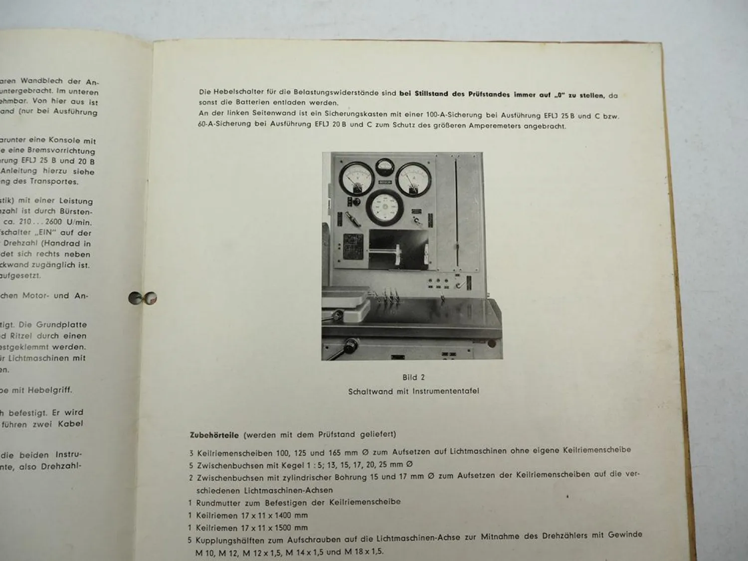 Bosch Lichtmaschinen Prüfstand EFLJ 20 25 S C Testgerät Betriebsanleitung 1957