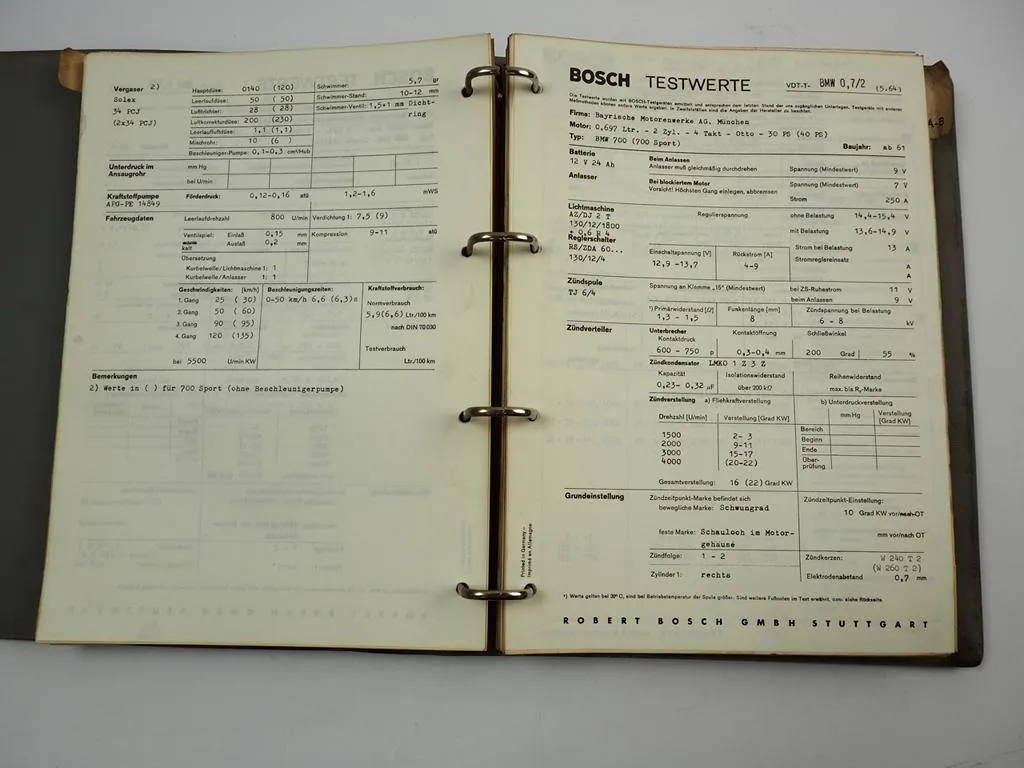 Bosch Testwerte für PKW von A bis D 1964 - 1976 Audi Alfa Romeo BMW Daimler Benz