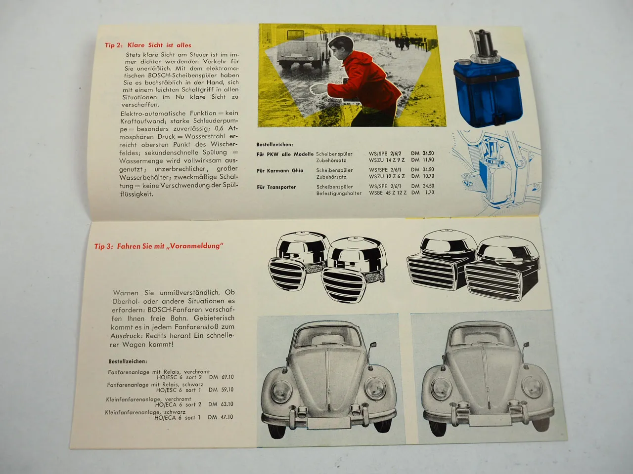 Bosch VW Käfer Karmann T1 Transporter Prospekt 1950/60er Jahre