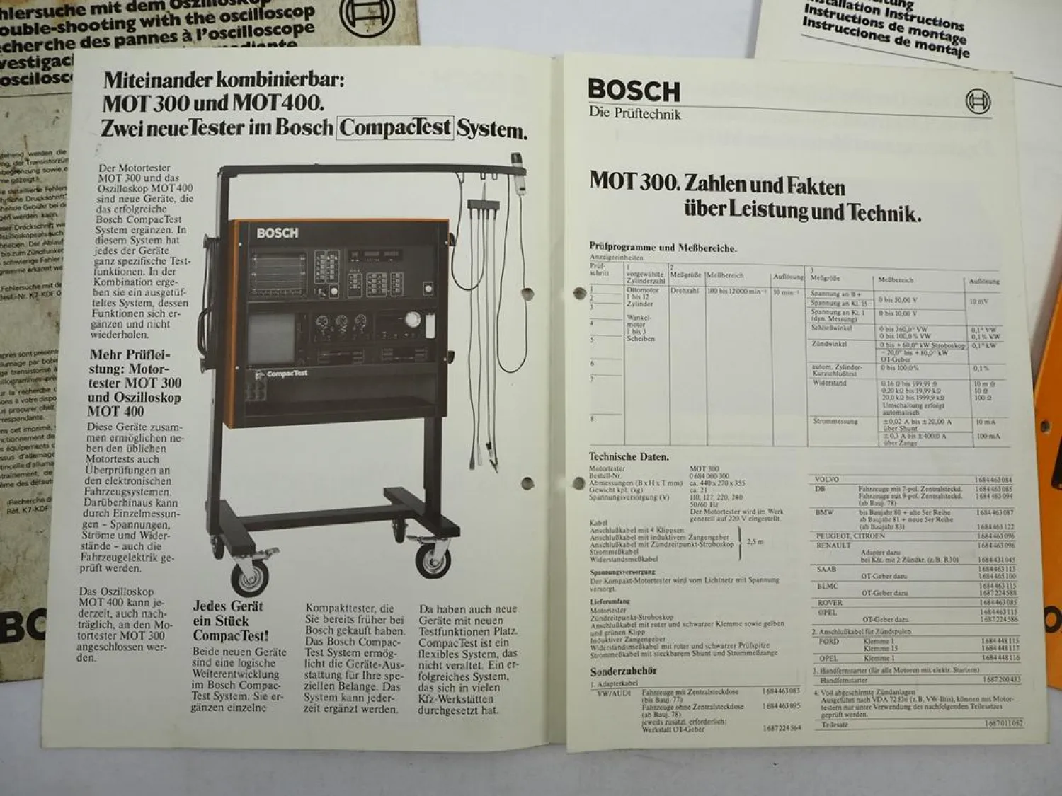 Bosch Zündungsoszilloskop MOT400 Gerätewagen Betriebsanleitung Bedienung 1981/84