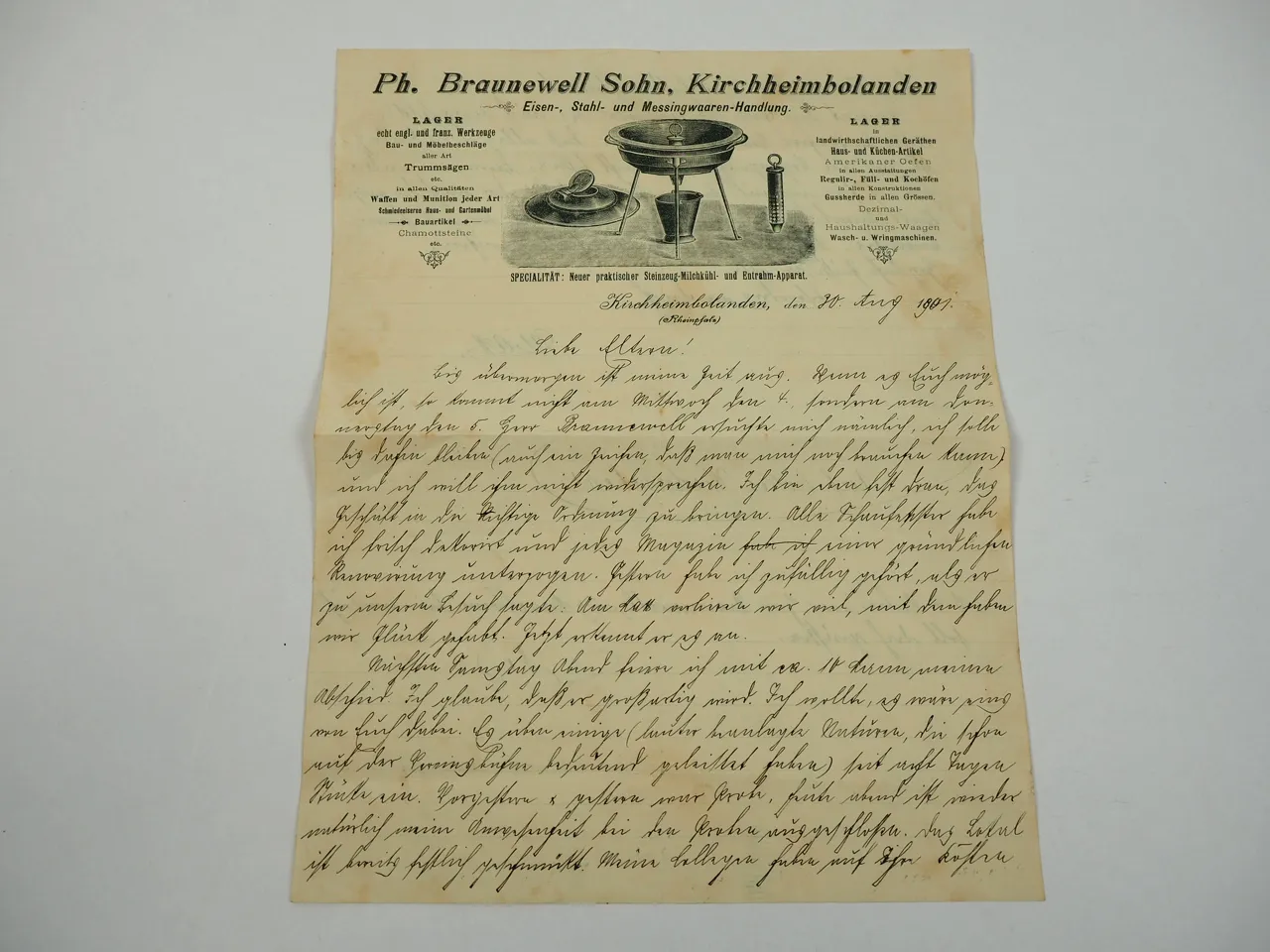 Braunewell Kirchheimbolanden Rheinland Pfalz Eisenwarenhandlung Brief 1901