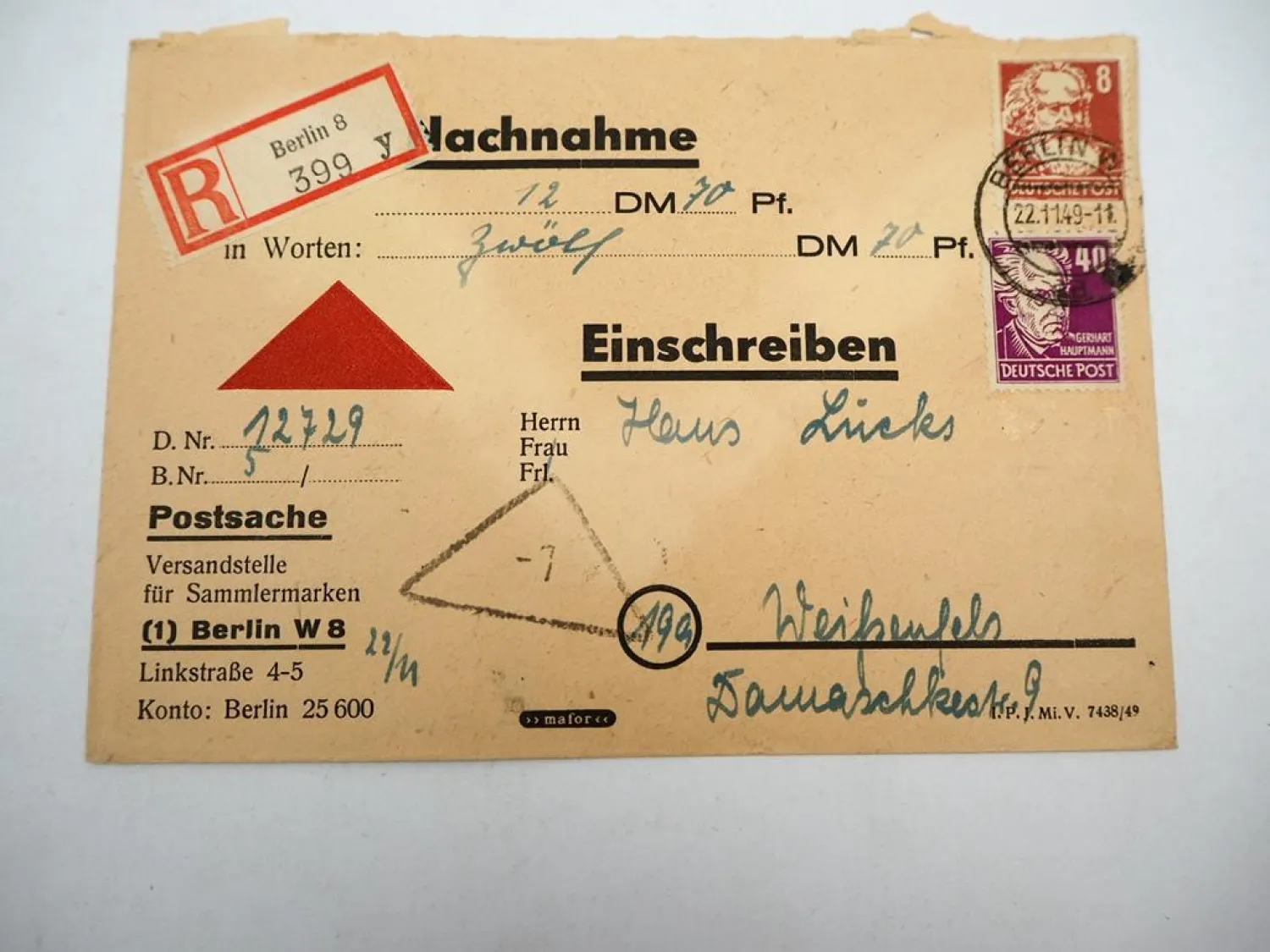 Brief Einschreiben Berlin Weißenfels 1949 75 Jahre Weltpostverein