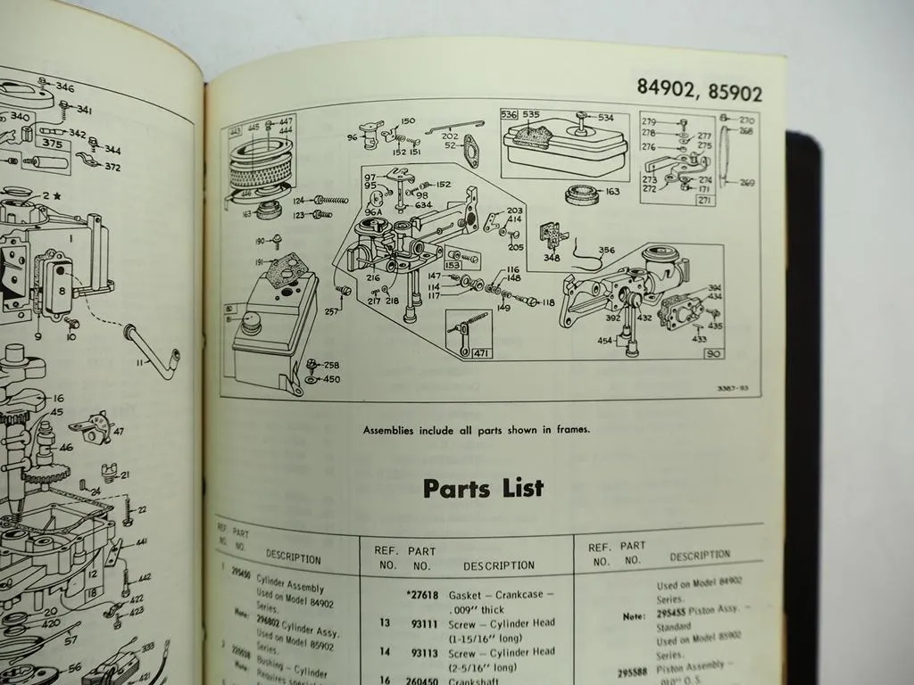 Briggs & Stratton Motor Reparatur Werkstatthandbuch Ersatzteilliste 1970er Jahre