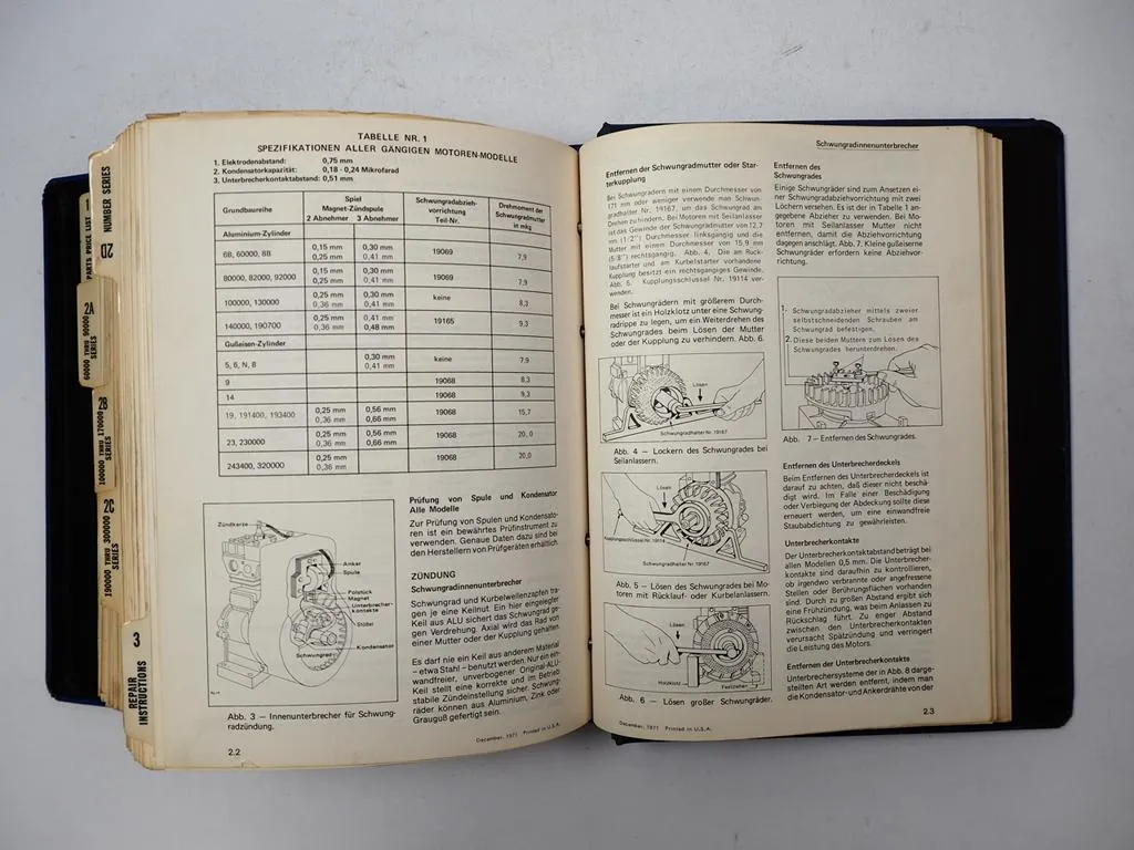 Briggs & Stratton Motor Reparatur Werkstatthandbuch Ersatzteilliste 1970er Jahre