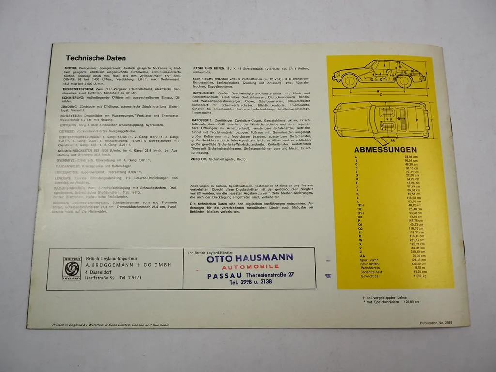 British Leyland MG MGB GT Coupe Sportwagen Prospekt 1970er Jahre