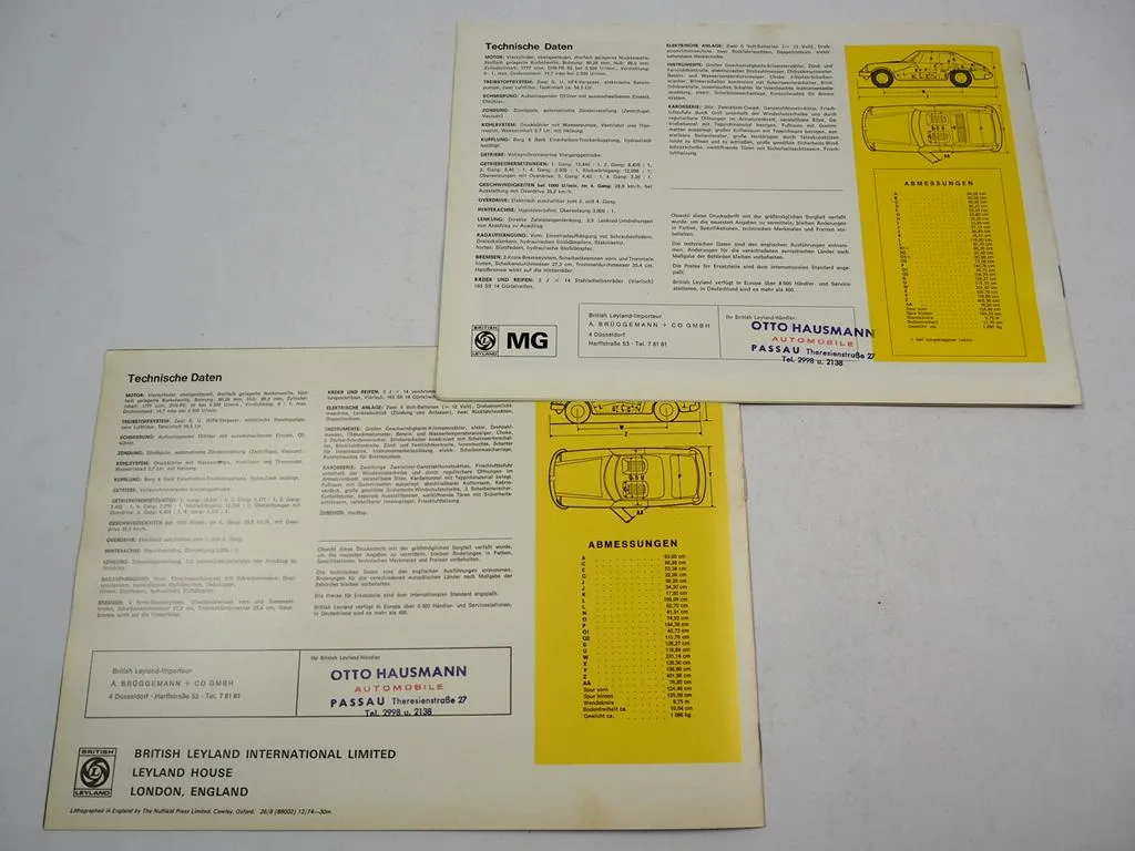British Leyland MG MGB GT Sportwagen Roadster 2x Prospekt 1970er Jahre