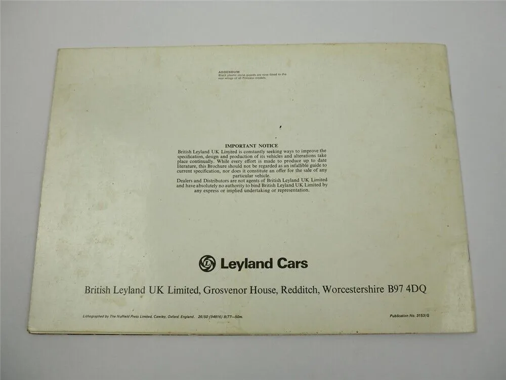British Leyland UK Cars Princess 1800 2200 HL HLS Prospekt Brochure 1977