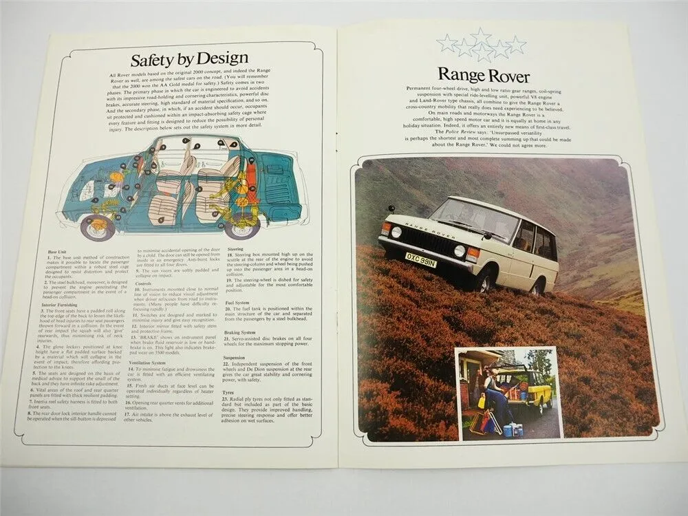 British Leyland UK Cars Rover 2200 3500 Range Rover Prospekt Brochure 1974