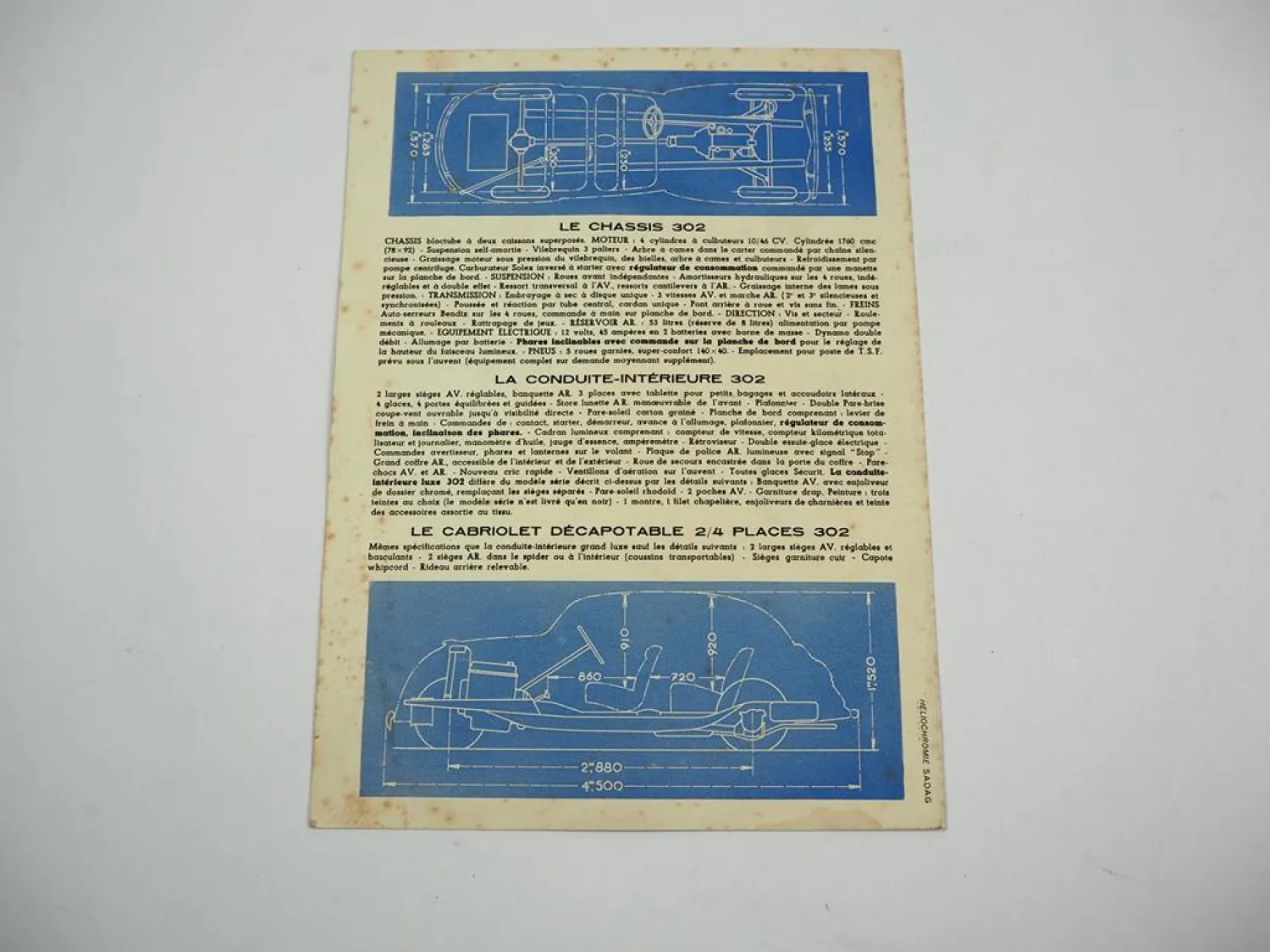 Brochure Peugeot 302 402 ca. 1940 Prospekt in französisch