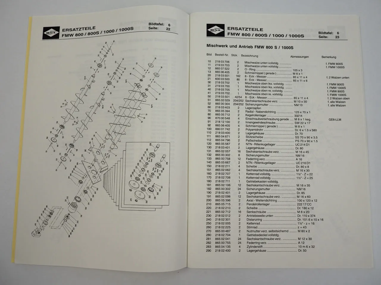 BSL Strautmann FMW 800 1000 S Powermix Futtermischwagen Ersatzteilliste 1997