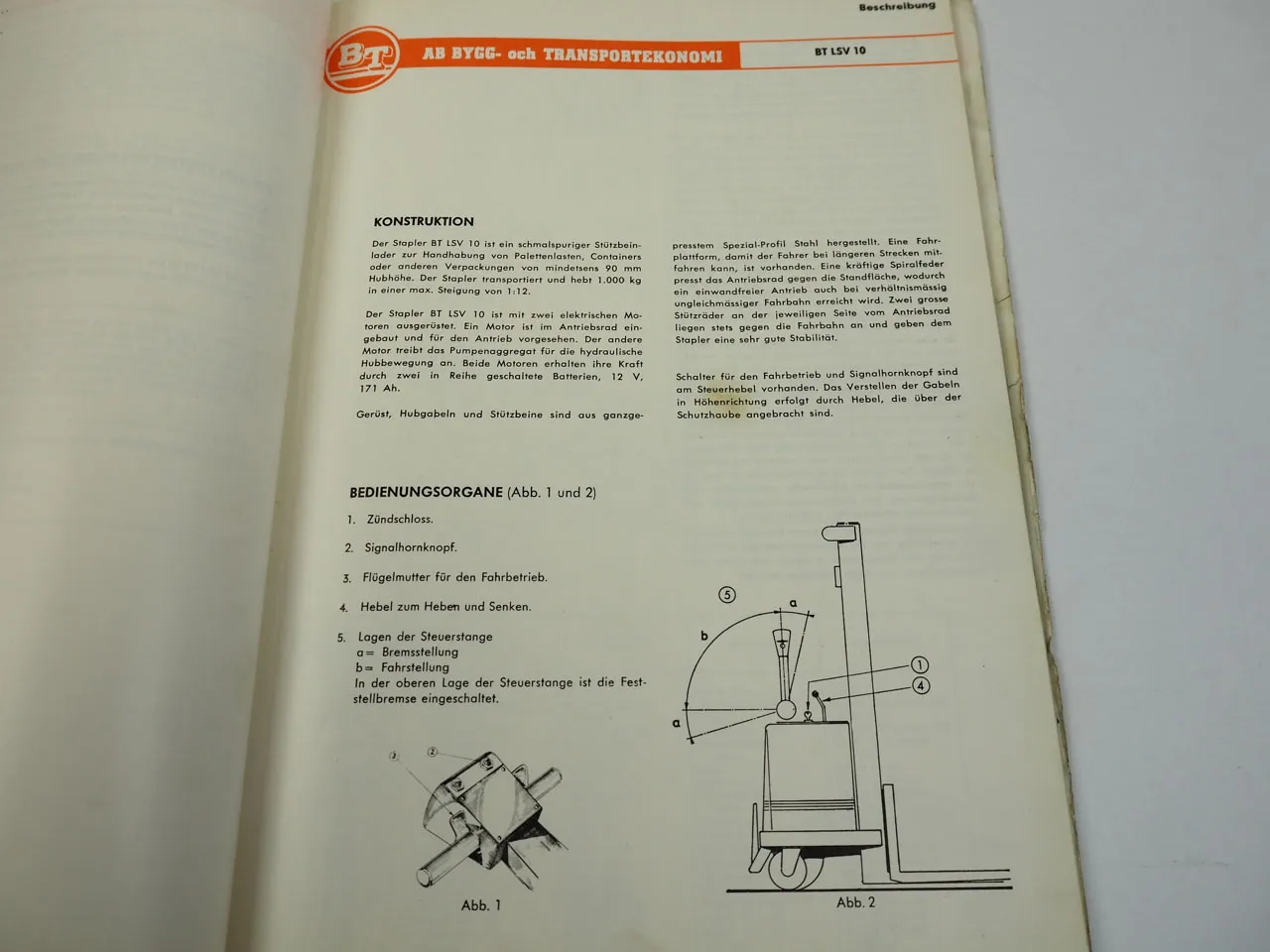 BT LSV10 Stapler Hubwagen Betriebssanleitung Ersatzteilliste