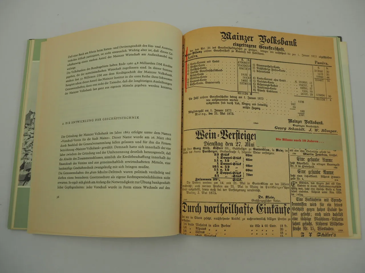 Buch Festschrift 100 Jahre Volksbank Mainz 1962 Rheinland Pfalz