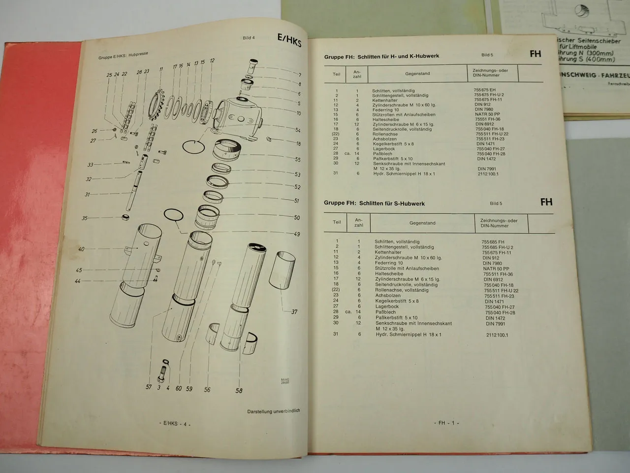 Bühler MIAG DFG3.2W Gabelstapler Bedienungsanleitung Ersatzteilliste Anbaugeräte