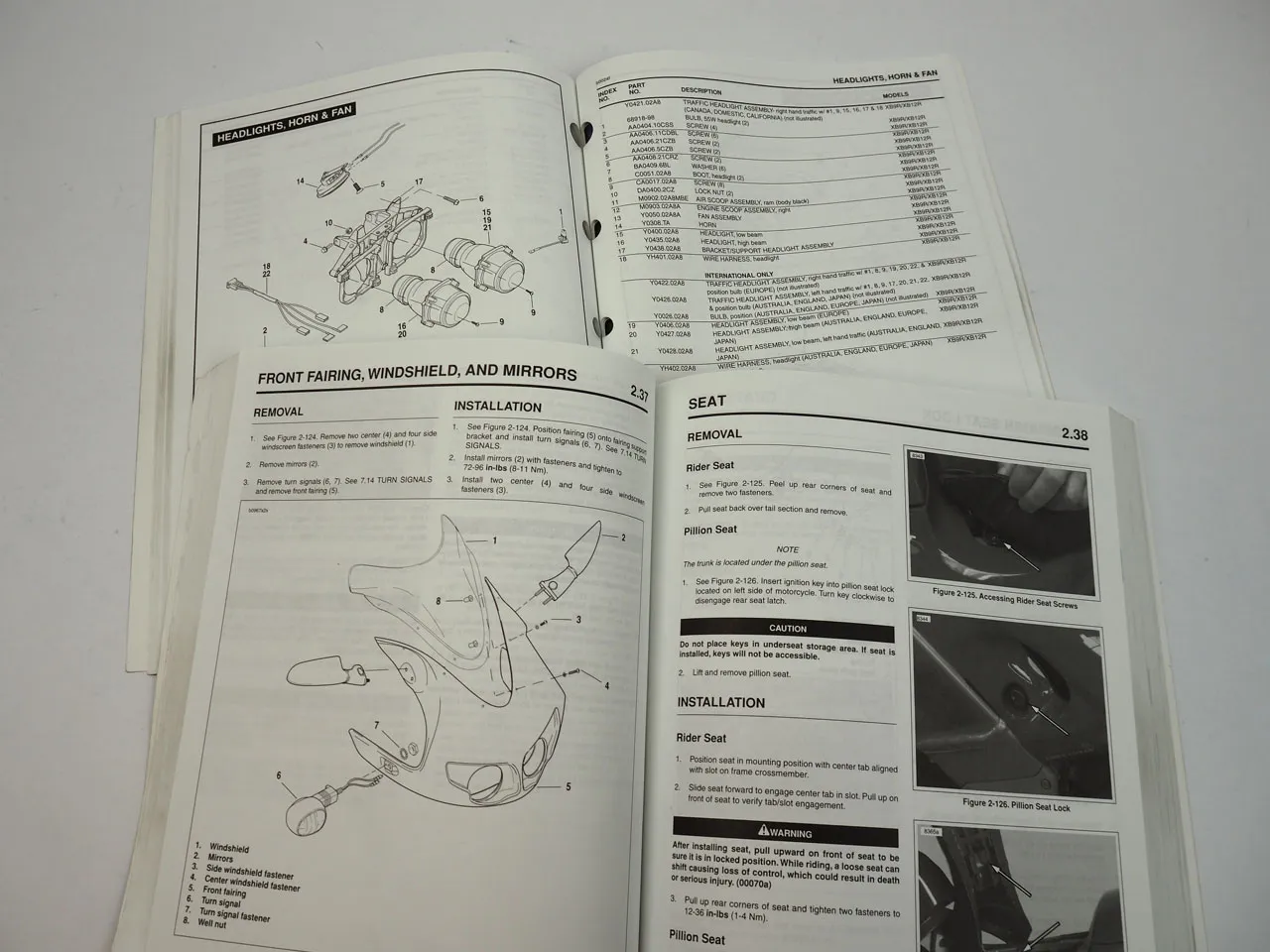 Buell Firebolt XB9R XB12R 2005 Service Manual and Parts List Catalog