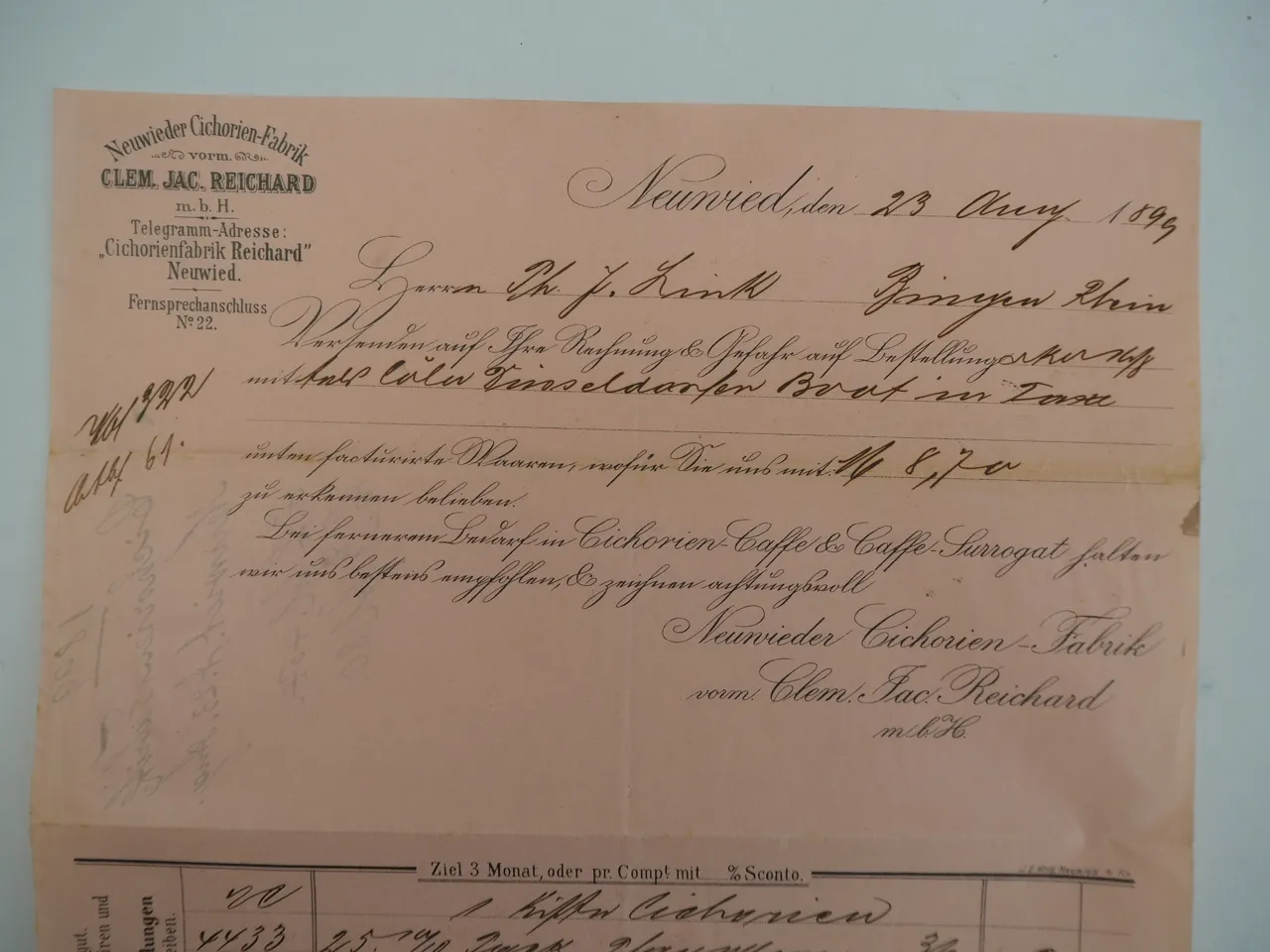 Buhler Seife Scheuer Pfeifen Cichorien Fabrik Neuwied 4x Rechnung 1899 bis 1917